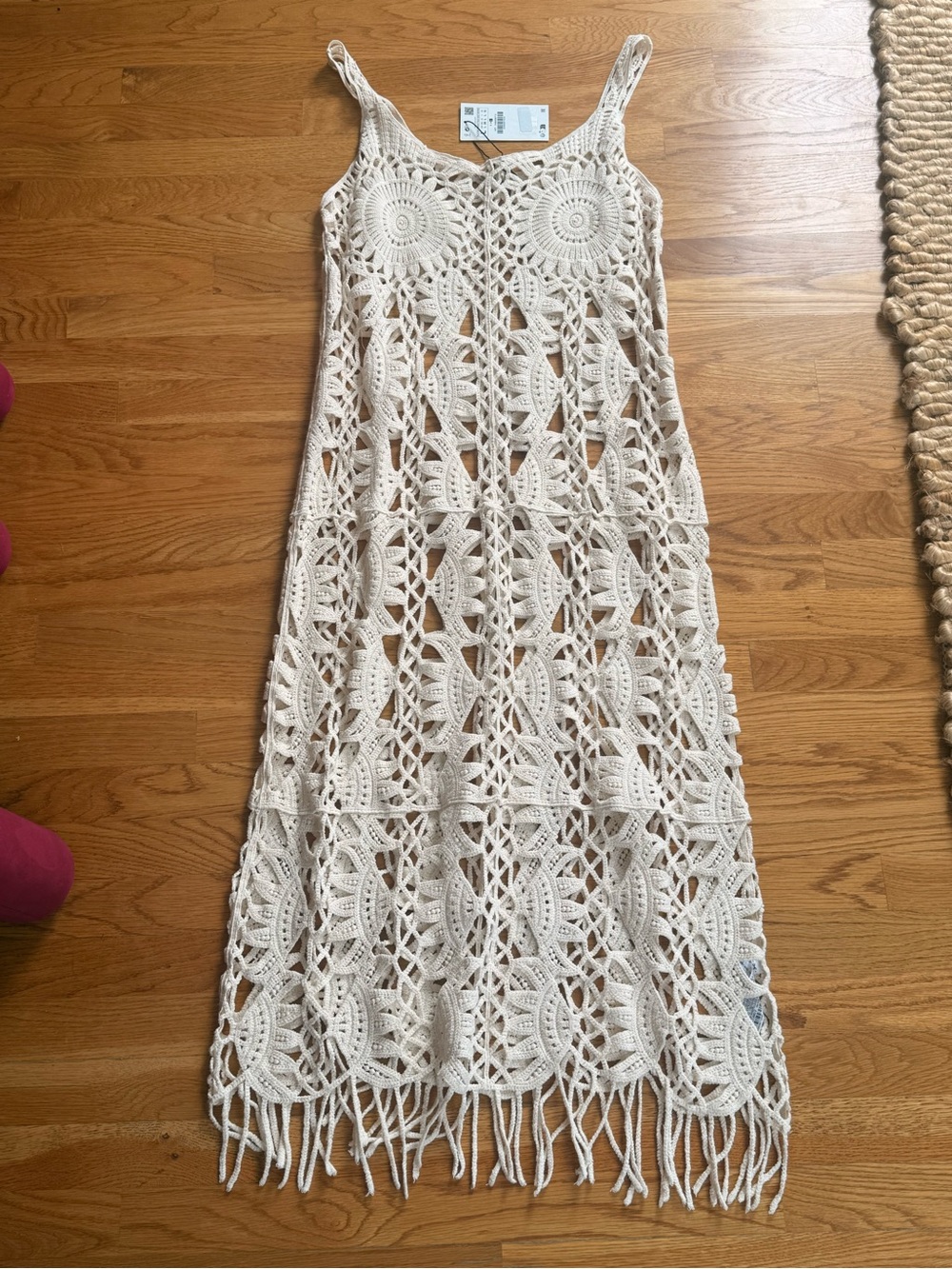 NWT Zara Cream Crochet Fringe Midi Dress